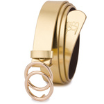 Złoty pasek damski skórzany z okrągłą klamrą złotą