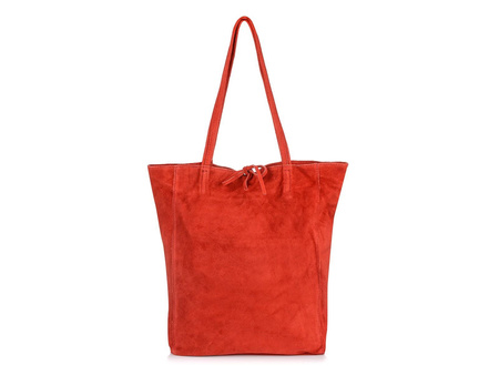 Torebka damska worek z troczkami A4 skórzana zamsz