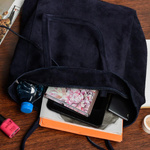 Torebka damska worek z troczkami A4 skórzana zamsz