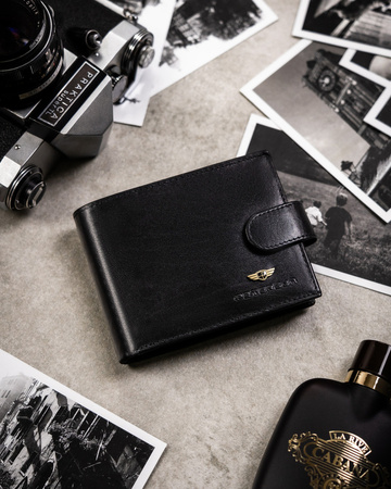 Zestaw męski na prezent: czarny portfel, etui na karty i brelok