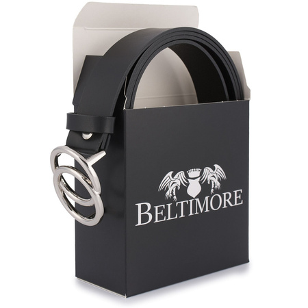 Czarny pasek damski skórzany ze srebrną okrągłą klamrą