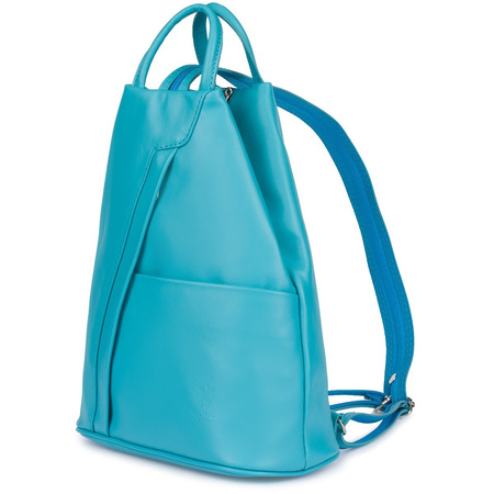 Niebieski damski plecak skórzany morski turkus miejski. Włoska skóra