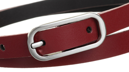 Czerwony pasek damski skórzany ze srebrną klamrą. 105 cm