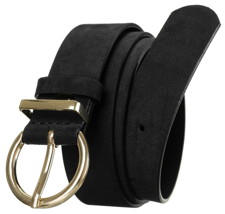 Matowy, skórzany pasek damski ze złotą, okrągłą klamrą — Rovicky