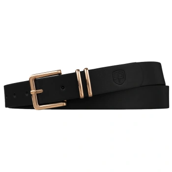 Czarny pasek damski złota klamra. Elegancki, gładki