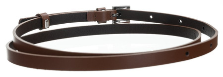 Cienki pasek damski do sukienki. Skórzany, Brązowy