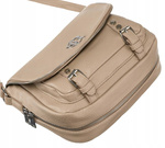 Beżowa torebka damska listonoszka na ramię. Suwak. Ciemny beżowy