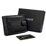 Duży, skórzany portfel męski poziomy z zapięciem, ochrona RFID — Cavaldi