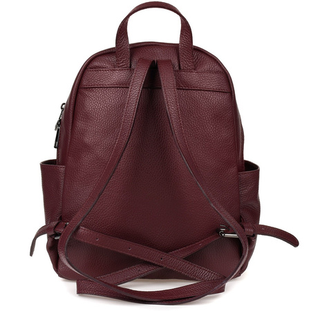 Mały plecak damski skórzany Bordowy. Format A5 na Suwak.