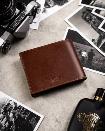 Zestaw męski na prezent: brązowy portfel, etui na karty i brelok. Skóra