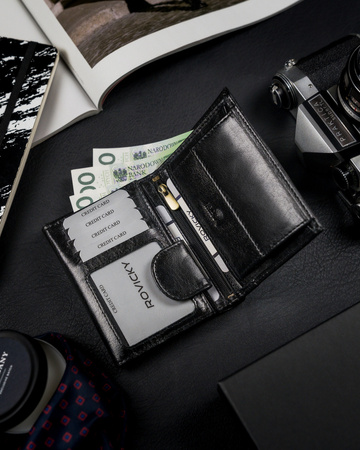 Portfel męski z naturalnej skóry licowej z przegródką na zdjęcie — Rovicky