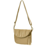 Beżowa Torebka Listonoszka ze skóry z klapą na suwak