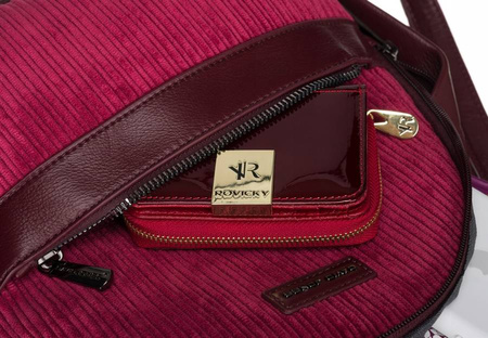 Mały plecak damski bordowy sztruksowy — David Jones