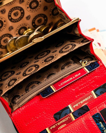 Czarny portfel skórzany z portmonetką i okienkiem. RFID