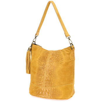 Średnia torba damska skórzana musztardowa listonoszka