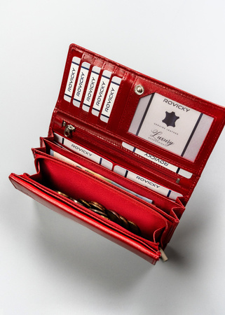 Skórzany portfel damski czerwony duży poziomy na zatrzask