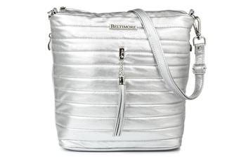 Srebrna pikowana torebka sportowa z frędzlem