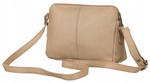 Mała torebka damska listonoszka skórzana Beżowa. Suwak.