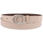 Beżowy pasek damski skórzany ze srebrną okrągłą klamrą