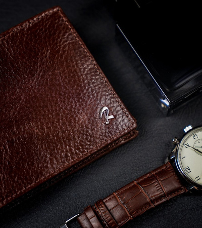 Klasyczny portfel męski poziomy z naturalnej skóry z technologią RFID— Rovicky