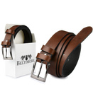 Brązowy skórzany pasek męski Beltimore wąski 120 cm