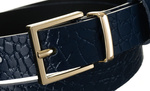 Skórzany pasek ze złotą klamrą damski wężowy Do sukienki. Granatowy