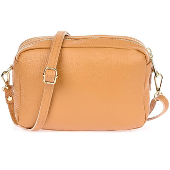 Mała torebka damska na ramię - skóra musztardowa