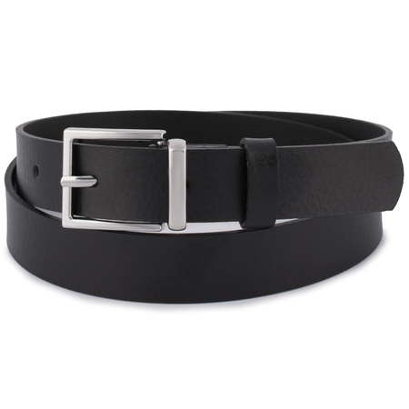 Czarny pasek damski skórzany. Srebrna klamra. 105 cm.