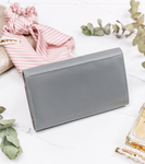 Lekki SZARY portfel damski ze skóry koziej RFID