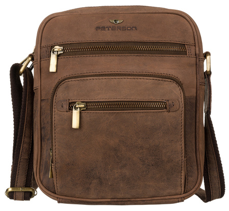 Skórzana torba męska listonoszka na długim pasku - Brązowa