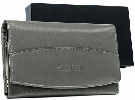 Lekki SZARY portfel damski ze skóry koziej RFID
