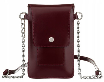 Malutka torebka damska na telefon Bordowa mini listonoszka Skóra