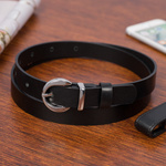 Wąski pasek damski skórzany CZARNY. Srebrna klamra. 115 cm.