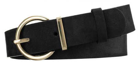 Matowy, skórzany pasek damski ze złotą, okrągłą klamrą — Rovicky