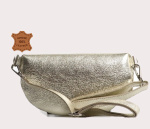 Złota skórzana damska nerka saszetka z paskiem