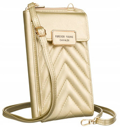 Praktyczna, złota mini torebka-portfel w fasonie piórnika ze skóry ekologicznej