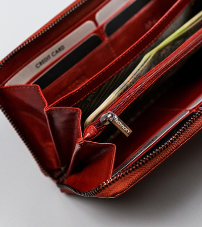 Portfel damski w kształcie piórnika z bawolej skóry naturalnej, RFID - Rovicky