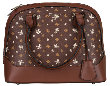 Zgrabny kuferek damski ze skóry ekologicznej we wzorki — David Jones