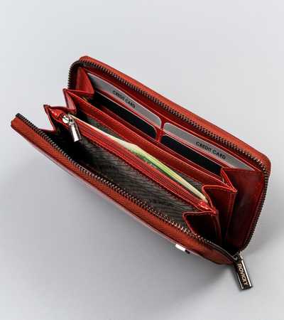 Portfel damski w kształcie piórnika z bawolej skóry naturalnej, RFID - Rovicky