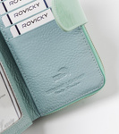 Skózany portfel damski DUŻY NIEBIESKI PIONOWY