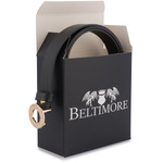 Wąski pasek damski skórzany ze złotą klamrą okrągłą CZARNY