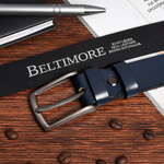 Beltimore skórzany pasek męski granatowy wąski