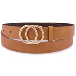 Brązowy pasek damski skórzany ze złotą okrągłą klamrą. Camel 