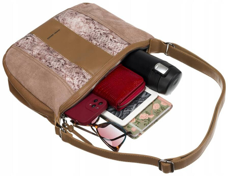 Torebka damska na ramię - listonoszka ciemny beż David Jones