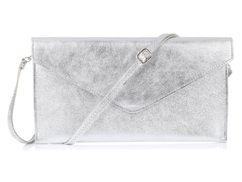 Elegancka srebrna kopertówka ze skóry naturalnej