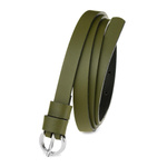 Pasek damski wąski solidny skórzany do sukienki khaki S19 zielony r.105-120 cm