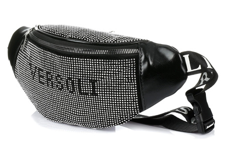 Czarno-srebrna saszetka nerka torba na pasku błyszcząca Versoli  C21