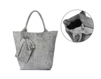 Duża torebka worek A4 zamszowa szara shopperka