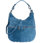 Duża torebka damska na ramię skórzana zamszowa A4. Niebieska