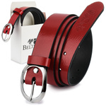 Skórzany pasek damski Beltimore105 cm CZERWONY